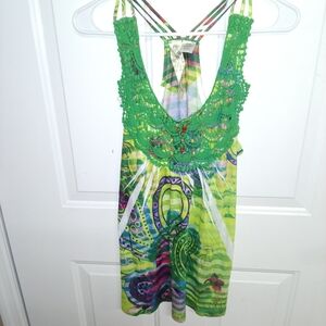✨Spode Vibrant Green and Multicolor Tank Top Size M